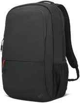 ThinkPad Essential 16" Backpack – made from durable polyester and RPET materials, features easy-grip zippers, dual compartments, and a mesh side water bottle holder, Black.